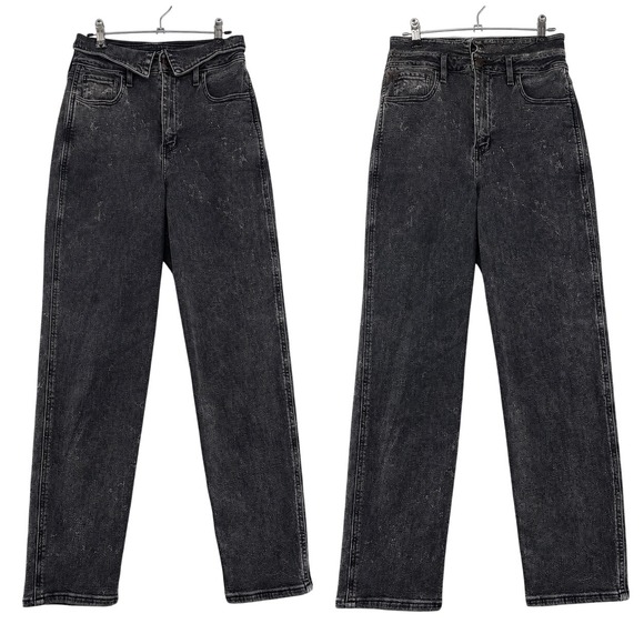 Hollister Denim - Hollister Ultra High-Rise Mom Jean Womens 3R 26x27 Black Acid Foldover Waist